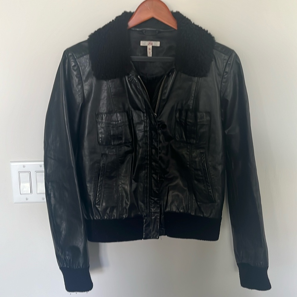 Joie Black leather jacket with Sherpa collar, size small. Beautiful jacket!